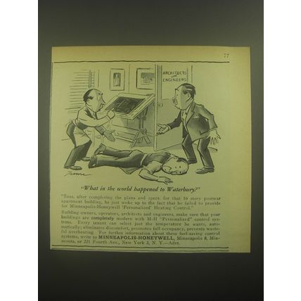 1945 Minneapolis-Honeywell Personalized Heating Controls Ad - What in the world