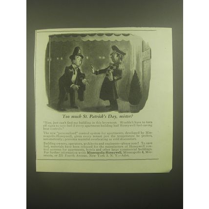 1945 Minneapolis-Honeywell Heating Controls Ad - Too much St. Patrick's Day