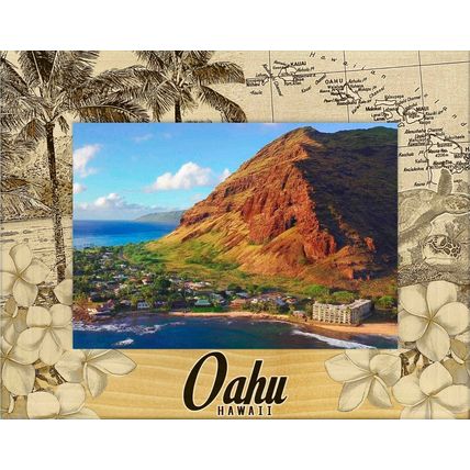 Oahu Hawaii Laser Engraved Wood Picture Frame Landscape (5 x 7)
