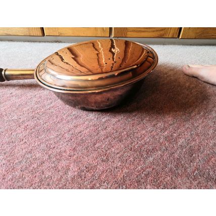 Vintage/Antique, Copper/Brass, Large Bed Warmer/Warming Pan - Long Wood Handle