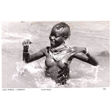 Karamojo Girl Swimming African Nairobi Uganda Real Photo Old Postcard