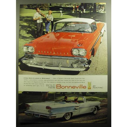 1958 Pontiac Bonneville Car Ad - A new note of luxury in Motorsport