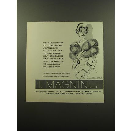 1959 I. Magnin Fur Coat Advertisement - Fashionable flattering fox