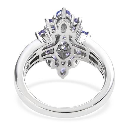 Natural Tanzanite Zircon Rhombus Cluster Ring Sz P½ Platinum Overlay 925 Silver