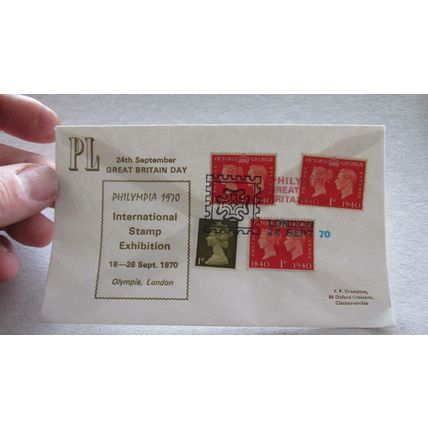 1970 Cover - Philympia Stamp Exhibition - Red Victoria / George 1d & definitive