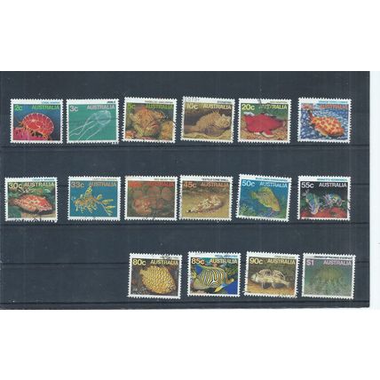 Australia stamps. 16 of the 1984 etc Marine Life series used. (K742)