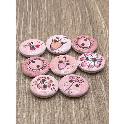 15mm Pink Flower Printing Wooden Buttons Sewing Scrapbooking Cardigans Knitting