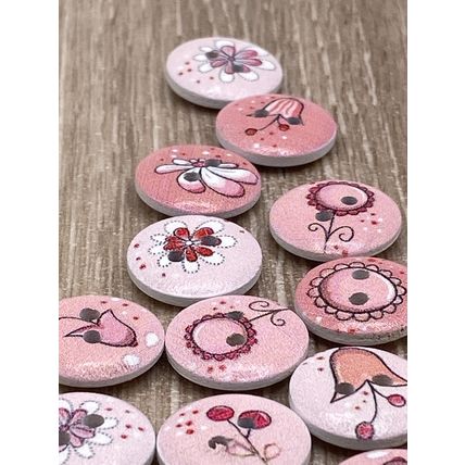 15mm Pink Flower Printing Wooden Buttons Sewing Scrapbooking Cardigans Knitting