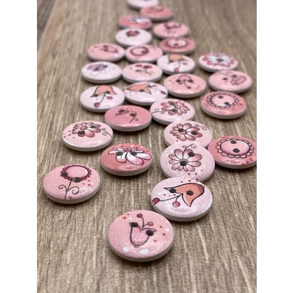 15mm Pink Flower Printing Wooden Buttons Sewing Scrapbooking Cardigans Knitting