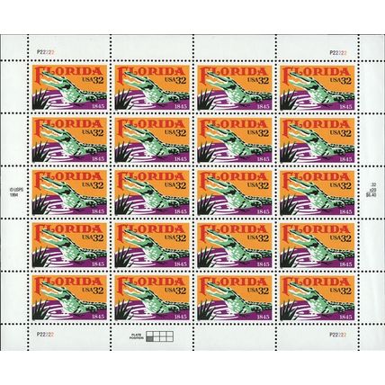 Florida Statehood 150th Anniversary Sheet of Twenty 32 Stamps Scott 2950
