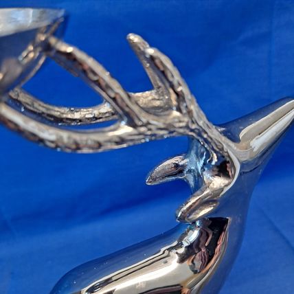 SILVER Metal REINDEER CANDLE Stick HOLDER Christmas Votive Tealight Deer Holiday