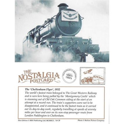 Railway Postcard GWR 5016 Montgomery Castle Old Oak Common 1932 Cheltenham Flyer