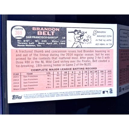 BRANDON BELT 2015 TOPPS HERITAGE BASEBALL CARD #369