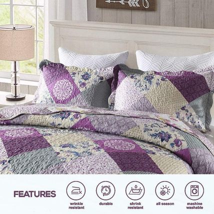 ENJOHOS Purple Queen Quilt - Bedspreads Queen Size, Reversible Patchwork Floral