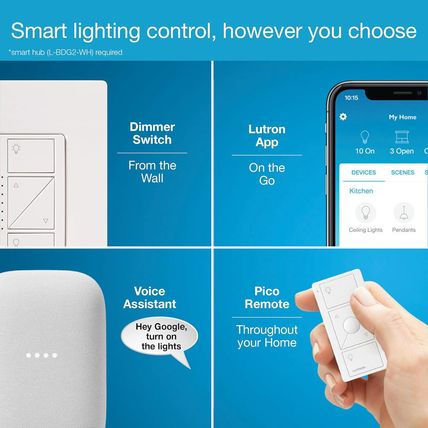 Lutron Caseta Original Smart Dimmer Switch (Lutron Smart Hub Required), for LED
