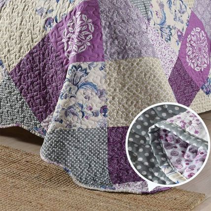 ENJOHOS Purple Queen Quilt - Bedspreads Queen Size, Reversible Patchwork Floral