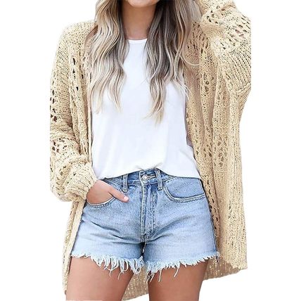 Apricot Casual Hollowed Knit Dolman Sleeve Cardigan