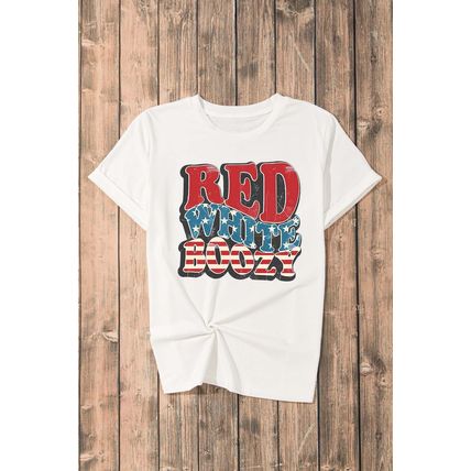 White RED WHITE BOOZY Stars and Stripes Graphic T Shirt