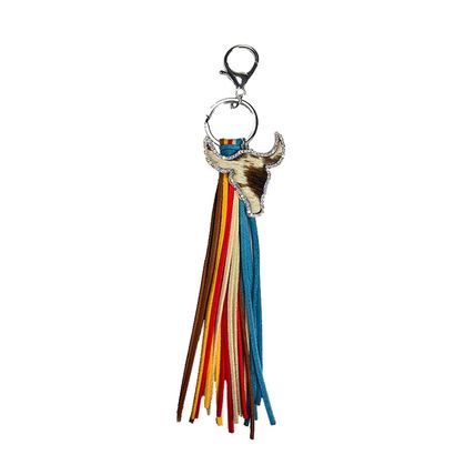 Philippine Gray Rhinestone Steer Head Colorful Tassel Key Ring