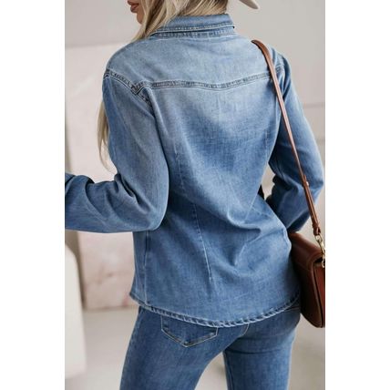 Dusk Blue Flap Pockets Slim Buttoned Denim Shirt