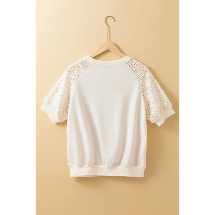 Jet Stream Lace Crochet Short Sleeve Round Neck T Shirt