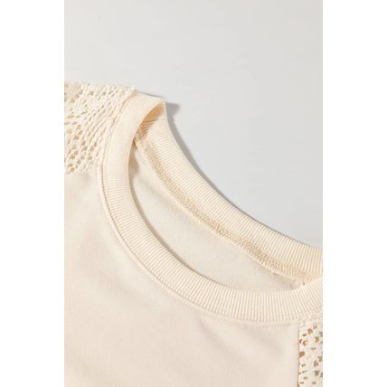 Jet Stream Lace Crochet Short Sleeve Round Neck T Shirt