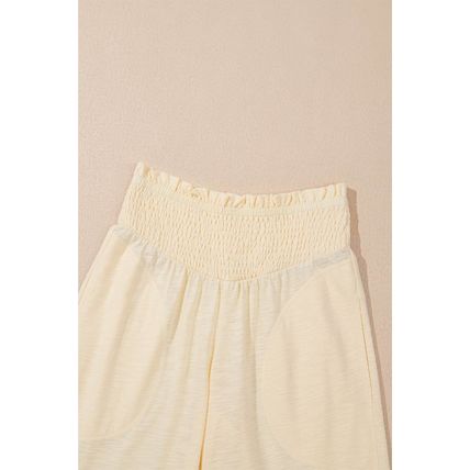 Beige Solid Color Tank Top and Smocked Waist Pants Set