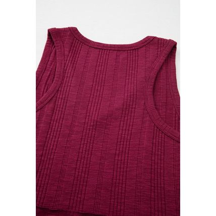 Red Dahlia Ribbed Textured Exposed Stitching Knit Tank Top