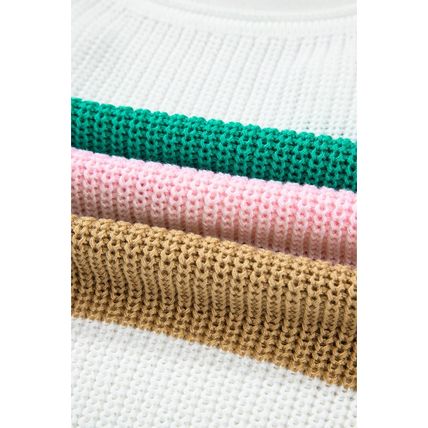 Multicolour Color Block Notch V Neck Sweater T Shirt