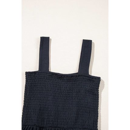 Black Smocked Bust Textured Knit Sleeveless Romper