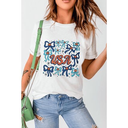 White USA Bowknot Graphic Tee