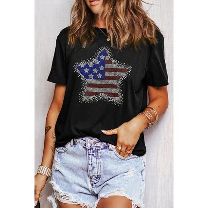 Black Flag Inspired Rhinestone Star Graphic T Shirt