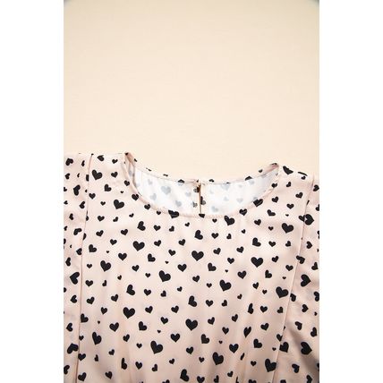 Khaki Heart Printed Flutter Sleeve Cinched Waist Tiered Ruffle Mini Dress
