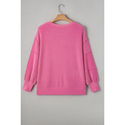 Bonbon Spiral Ribbed Exposed Seam Detail Plus Size Long Sleeve Top