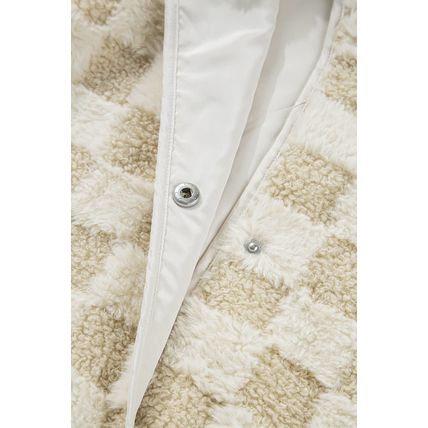 Khaki Sherpa Checkerboard Snap Button Vest Jacket With Pocket