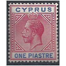 Cyprus 1912 SG77 1 Piastre Rose-Red & Blue Mounted Mint . .