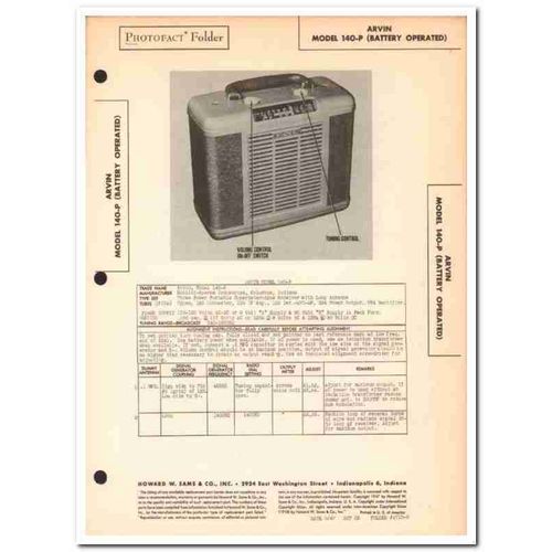 arvin model 140-p ac dc 5-tube am radio receiver sams photofact manual