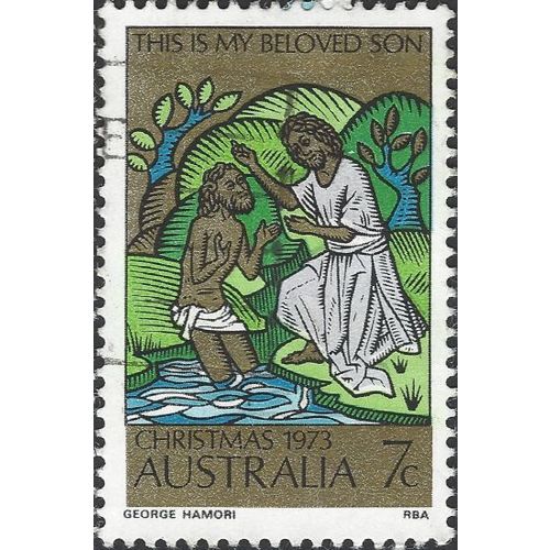 AUSTRALIA, CHRISTMAS, Baptism of Christ, gold & green 1973, 7c, #7