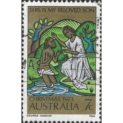 AUSTRALIA, CHRISTMAS, Baptism of Christ, gold & green 1973, 7c, #8