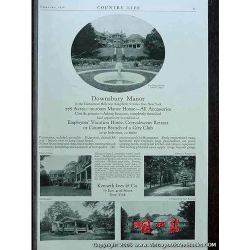 DOWNSBURY MANOR 1926 Connecticut Hills country real estate vintage ad