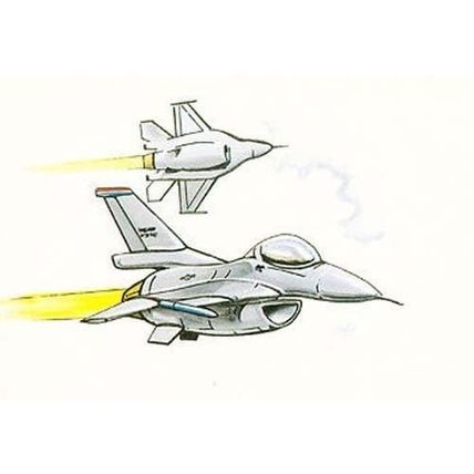 F16 F-16 Fighting Falcon Aircraft Plane War Animated Painting Cartoon Postcard