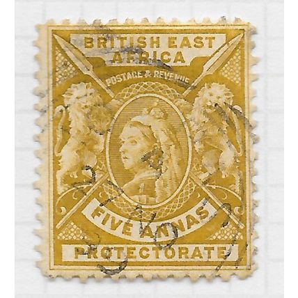 BRITISH EAST AFRICA protectorate 1896 5 annas yellow bistre sg72 72 sg USED