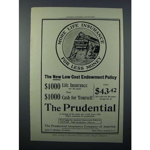 1908 Prudential Insurance Ad - More For Less Money
