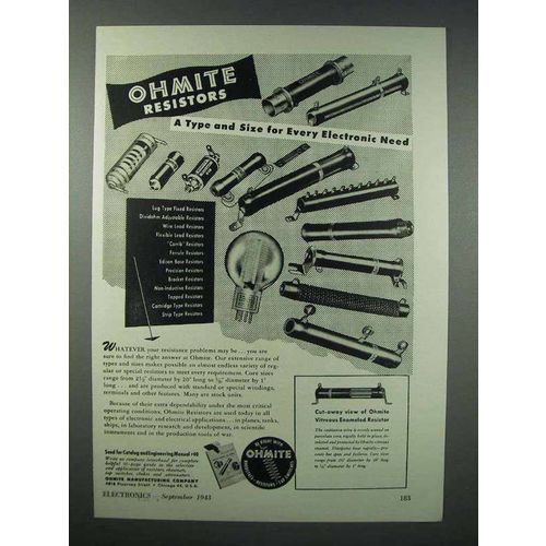 1943 Ohmite Resistors Ad - Type and Size for Every Need