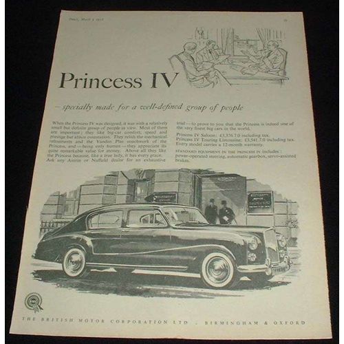 1958 Princess IV Car Ad, For Well-Defined People!!