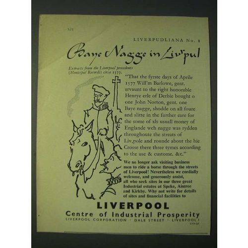 1958 Liverpool Centre of Industrial Prosperity Ad - Bane Nagge in Liv'pul