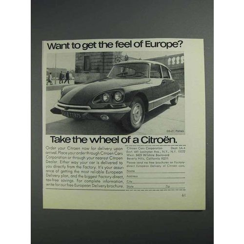 1968 Citroen DS-21 Pallas Ad - Feel of Europe