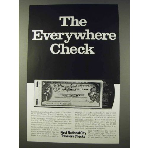 1968 First National City Bank Travelers Checks Ad - Everywhere