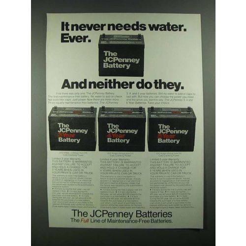 1980 JCPenney Car Battery Ad - It Never Needs Water. Ever