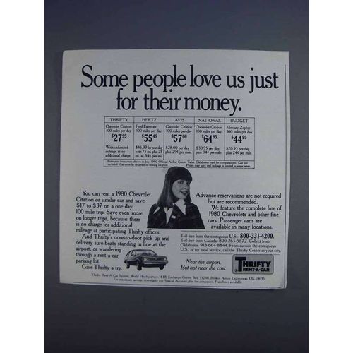 1980 Thrifty Rent-a-Car Ad - Some People Love Us